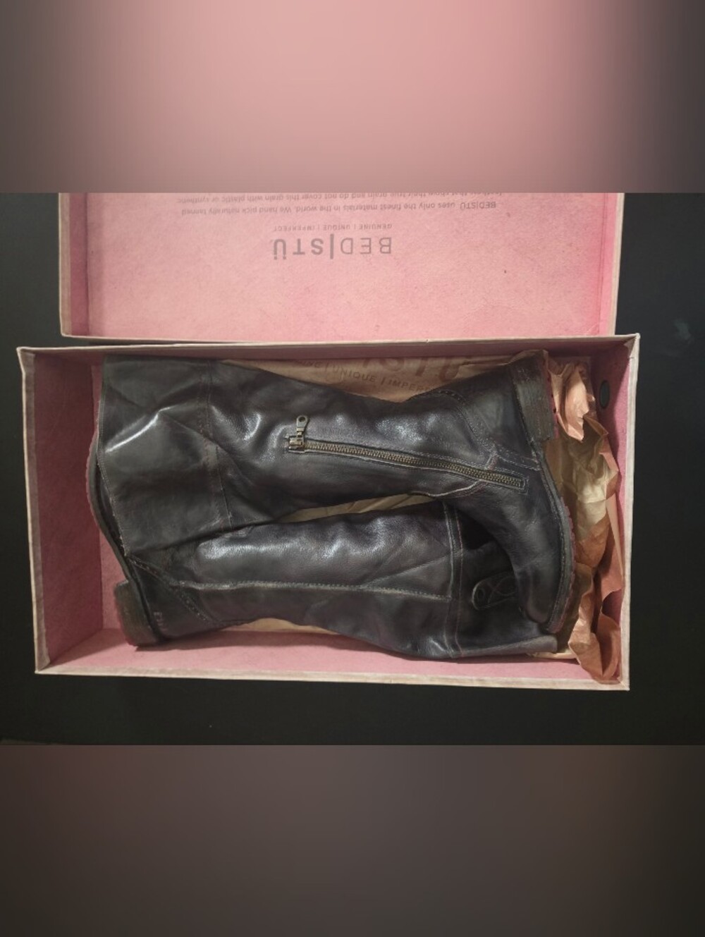 Rare Vault Piece! NIB Bed|Stü "Jacqueline" Black Rustic Leather Boots - 6.5